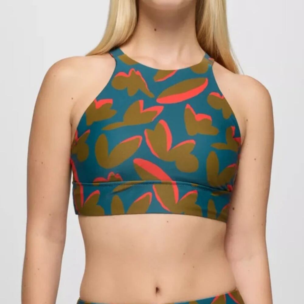 Prana Marine Street Swim Top Womens M Catalina Indo Disco High Neck Halter Style